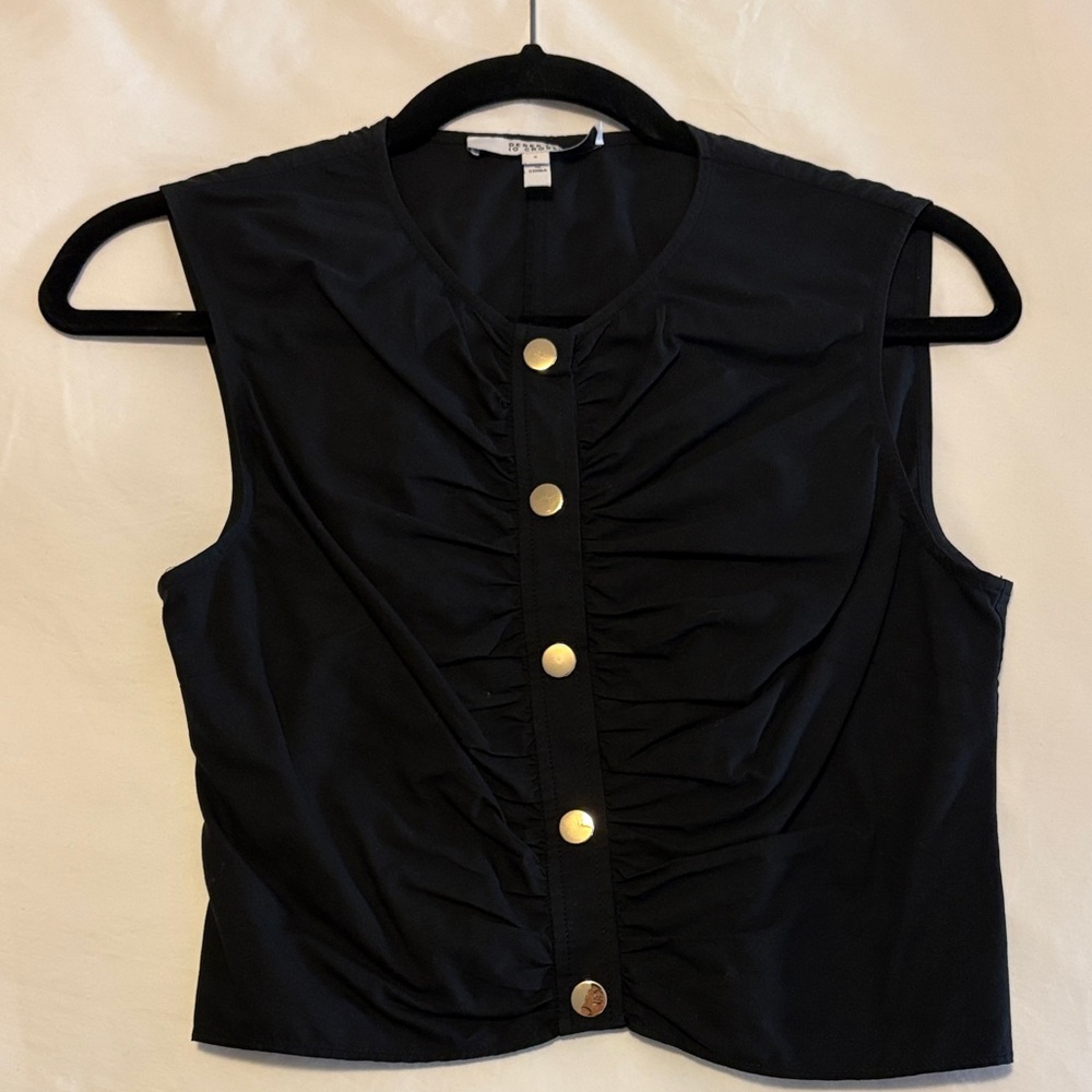 10 Crosby Derek Lam Black Sleeveless Ruched Snap-Front Crop Top